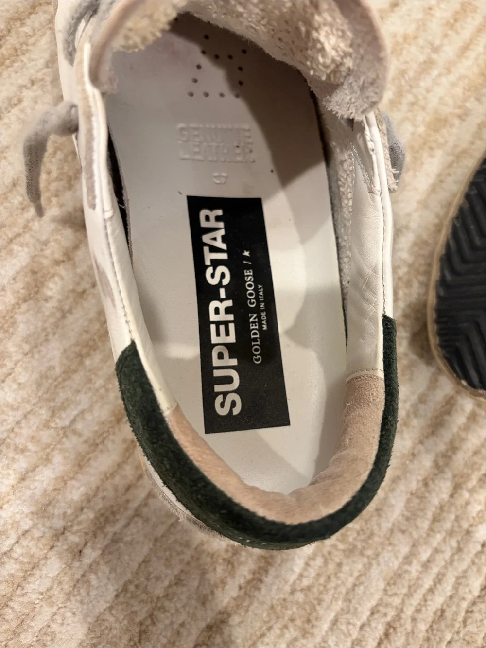 Golden Goose White, Gray & Green Superstar Sneakers